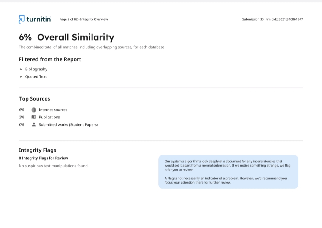 Turnitin plagiarism and similarity report sample